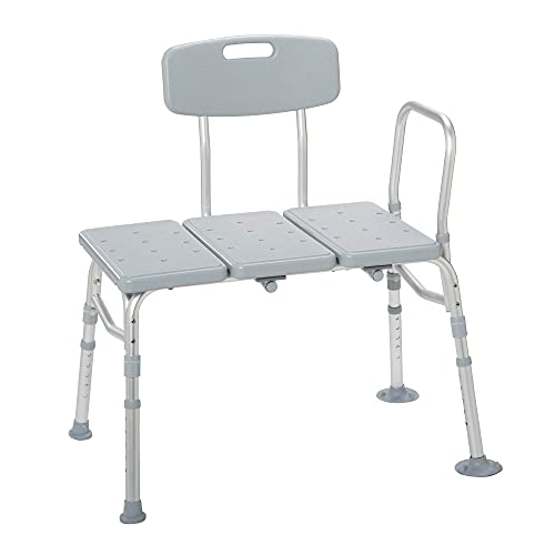 Drive Medical 12011KD-1 Plastic Tub Transfer Bench with Adjustable Backrest (Color May Vary), Gray