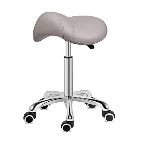 Kaleurrier Saddle Stool Rolling Swivel Height Adjustable with Wheels,Heavy Duty Anti-Fatigue Stool,Ergonomic Stool Chair for Lab,Clinic,Dentist,Salon,Massage,Office and Home Kitchen (Grey)