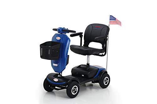 Enhanced Powered Mobility Scooter Delivers with Head Light- Max Speed 5 Mph, Max Load 265lbs Wheelchair Device for Travel, Adults, Elderly - Foldable Tiller with Cup Holders & USB Charging Port (Blue)