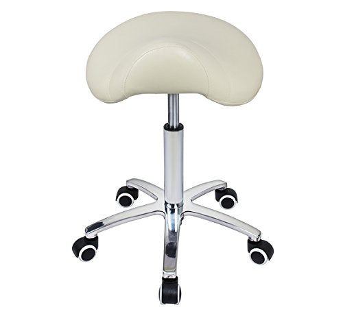 Saddle Stool Rolling Chair for Medical Lash Massage Salon Kitchen Spa,Adjustable Hydraulic Stool with Wheels (Beige)