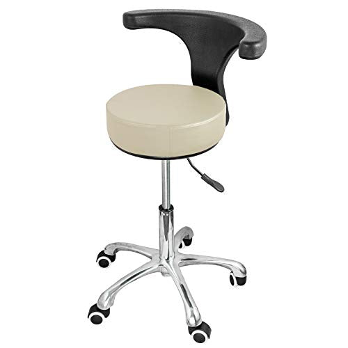 JMU Dental Stool,Dentist Chair 360 Degree Rotation PU Leather Assistant Stool Chair,Beige