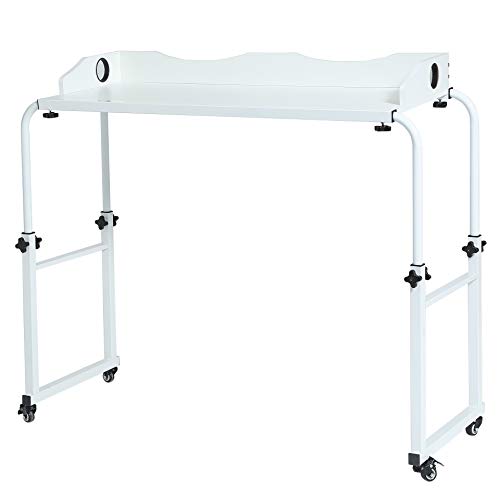 UNICOO - Height Adjustable Overbed Table Laptop Cart Computer Table, Food Tray Desk,Rolling Medical Table(202-White)