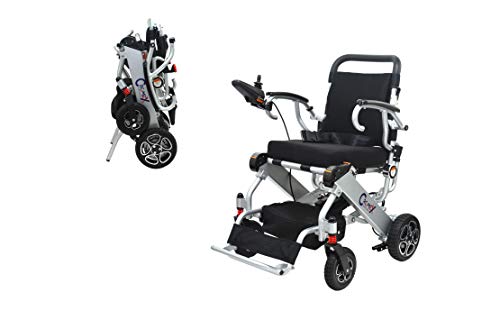 Cromex Foldable and Lightweight Electric Wheelchair – 2021 Model New Comfortable Heavy-Duty Electric Wheelchair for Adults Aviation Travel Power Wheelchair – Long-Range All-Terrain Wheelchair (Silver)