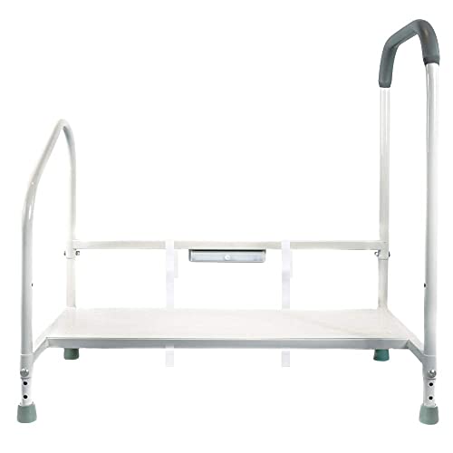 Step2Bed Bed Rails For Elderly with Adjustable Height Bed Step Stool & LED Light for Fall Prevention - Portable Medical Step Stool comes with Handicap Grab Bars making it easy to get in and out of bed