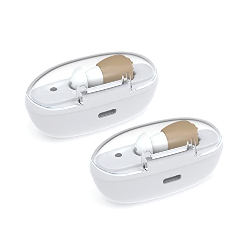 Hearing Aid Amplifier Rechargeable ITC Sound Amplifier for Seniors,2-Devices Included Interchangeable for Either Ear (Beige)