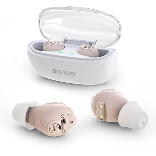 Hearing Aids for Seniors and Adults, BOLSUN Rechargeable Hearing Amplifier with Noise Cancelling, Nano Hearing Aid for Hearing Loss with Simple Operation, Pair