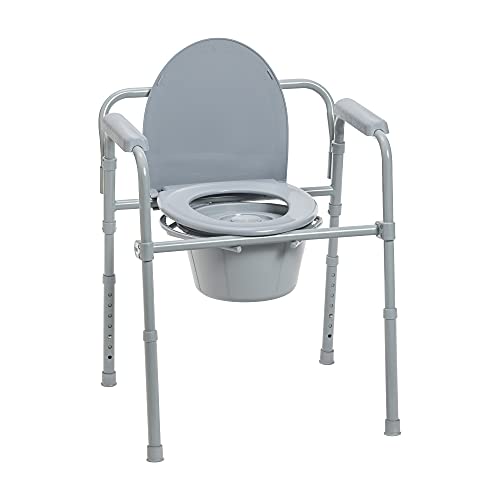 Drive Medical 11148-1 Steel Folding Bedside Commode, Grey, Bariatric, 18