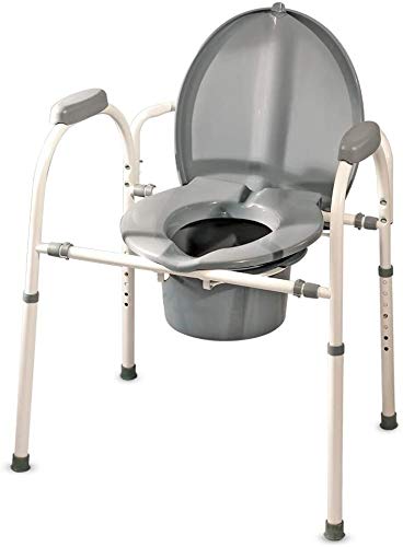MedPro Comfort Plus Commode Chair with Adjustable Height and Extra Wide Ergonomic Seat, Convenient and Safer Toilet Alternative, Flexible Frame Design, Gray