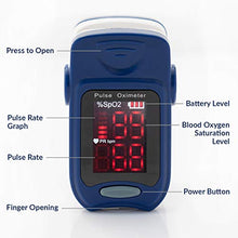 Load image into Gallery viewer, Pulse Oximeter Fingertip – Accurate Blood Oxygen Saturation Monitor – SpO2 &amp; Finger Pulse Oximeter – Fingertip Pulse Oximeter with Easy to Read Digital Display

