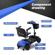 Load image into Gallery viewer, Long Range Foldable 4 Wheels Mobility Scooter, Electric Powered Wheelchair Device Compact Heavy Duty for Elderly, Senior, Aged, Adults Power Extended Battery with Charger Basket - Blue
