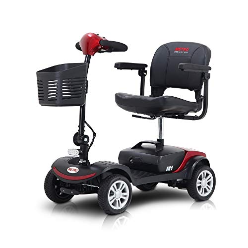 4 Wheel Mobility Scooter - Electric Powered Wheelchair Device - Compact Heavy Duty Mobile for Travel, Adults, Elderly (Red)