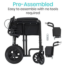 Load image into Gallery viewer, Vive Mobility Folding Transport Wheelchair - Aluminum Chair with Hand Brake - Lightweight, Foldable, Travel Manual Mobility Aid - Ultralight Comfortable 19 Inch Wide Bariatric Handicap Seat (Black)
