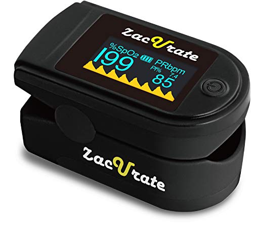 Zacurate 500C Elite Fingertip Pulse Oximeter Blood Oxygen Saturation Monitor with Silicon Cover, Batteries and Lanyard (Coal Black)