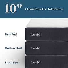 Load image into Gallery viewer, LUCID 10 Inch Memory Foam Firm Feel – Gel Infusion – Hypoallergenic Bamboo Charcoal – Breathable Cover Bed Mattress Conventional, King
