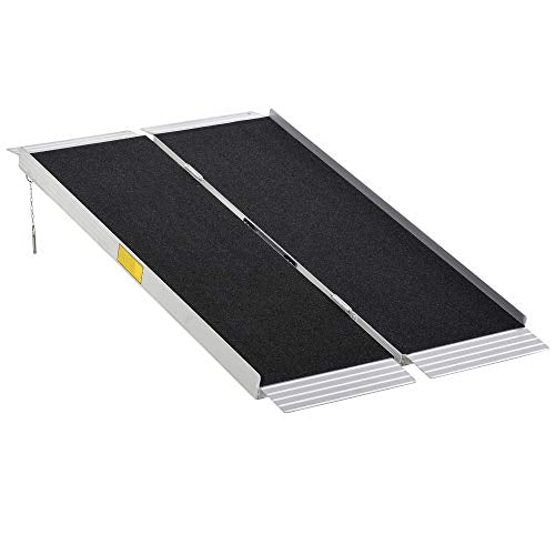 HOMCOM 4' Portable Wheelchair Ramp Aluminum Threshold Mobility Single-fold for Scooter with Carrying Handle