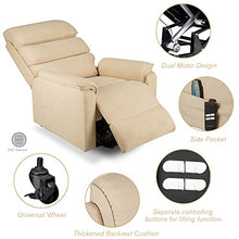 Load image into Gallery viewer, YODOLLA Dual Motor Electric Power Recliner Lift Chair Microfiber Lift Recliner for Elderly, Heat/Vibration/Massage/Remote Control, Lie Flat, Cream Beige
