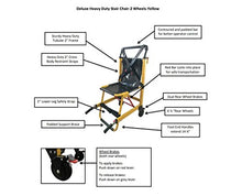 Load image into Gallery viewer, LINE2design EMS Stair Chair 70015-Y Medical Emergency Patient Transfer - 2-Wheel Deluxe Evacuation Chair - Ambulance Transport Folding Stair Chair Lift - Load Capacity: 400 lb. Yellow
