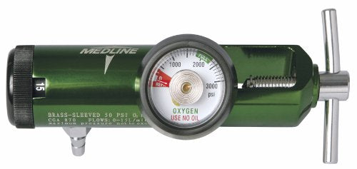 Medline HCS8715M Mini Oxygen Regulator, Latex Free, 0-15 Liters per Minute, 870 CGA Connection, Brass Sleeve