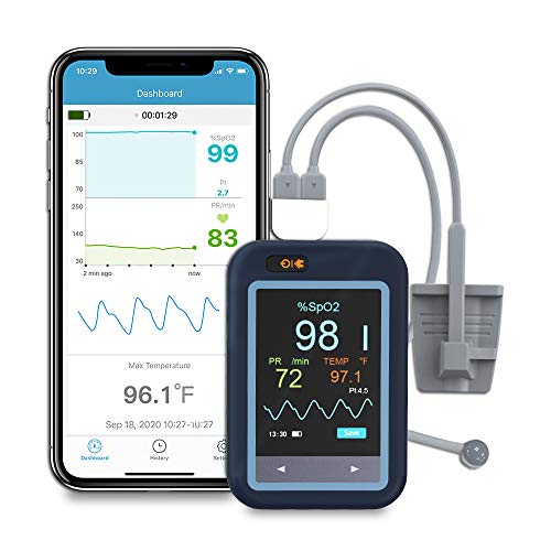 Wellue Smart Handheld Pulse Oximeter, Bluetooth Blood Oxygen Monitor for PR and Body Temperature, SpO2 Monitor for Baby and Adult, Free APP&PC Report