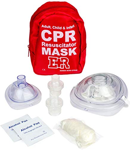 Ever Ready First Aid Adult and Infant CPR Mask Combo Kit with 2 Valves with Pair of Nitrile Gloves & 2 Alcohol Prep Pads - Red