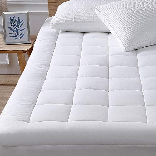 Twin XL Mattress Pad Cover Pillow Top Cotton Top with Stretches to 18” Deep Pocket Fits Up to 8”-21” Cooling White Bed Topper (Down Alternative, Twin XL Size)