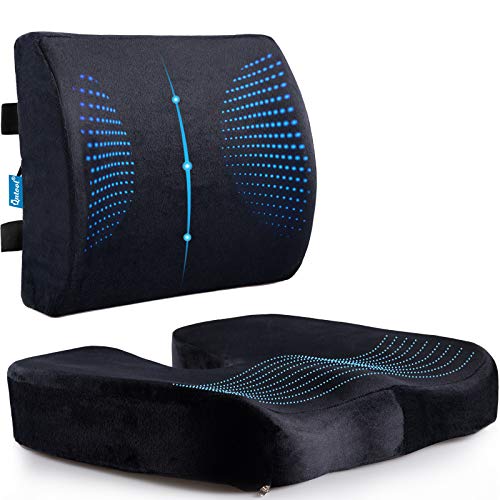 Memory Foam Coccyx Seat Cushion & Lumbar Support Pillow for Office Chair Car Wheelchair Orthopedic Chair Pad and Back Cushion with Adjustable Straps for Lower Back, Tailbone, Sciatica, Hip Pain Relief