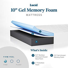 Load image into Gallery viewer, LUCID 10 Inch Memory Foam Firm Feel – Gel Infusion – Hypoallergenic Bamboo Charcoal – Breathable Cover Bed Mattress Conventional, King
