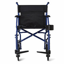 Load image into Gallery viewer, Medline Ultralight Transport Wheelchair with 19” Wide Seat, Folding Transport Chair with Permanent Desk-Length Arms, Blue Frame
