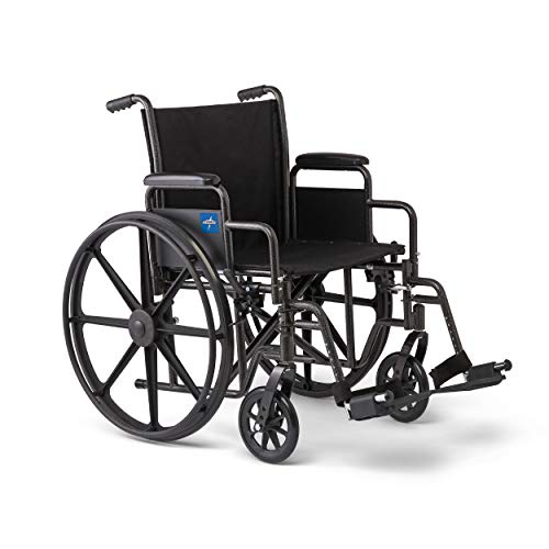 Medline Strong and Sturdy Wheelchair with Desk-Length Arms and Swing-Away Leg Rests for Easy Transfers, 18” Seat