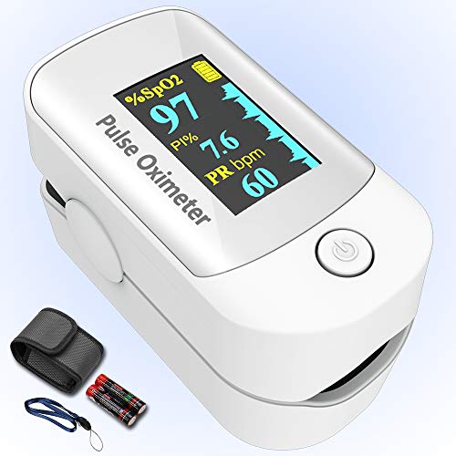 Pulse oximeter fingertip with Plethysmograph and Perfusion Index, Portable Blood Oxygen Saturation Monitor for Heart Rate and SpO2 Level, O2 Monitor Finger for Oxygen,Pulse Ox,Oxi, (White)