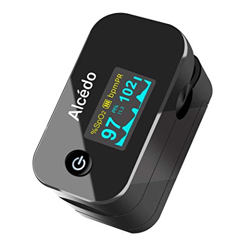 Alcedo Pulse Oximeter Fingertip | Blood Oxygen Saturation Level (SpO2) and Heart Rate Monitor | Dual Color OLED Display | Portable Carry Case, Lanyard, Batteries