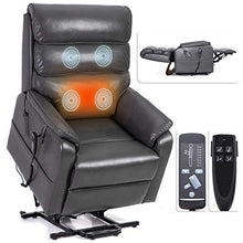 Load image into Gallery viewer, Irene House 9188 Dual OKIN Motor Lift Chair Recliners for Elderly Infinite Position Lay Flat Recliner with Heat Massage Electric Power Lift Recliner Chair Sofa (Leather Grey)
