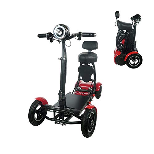 Fold and Travel Mobility Scooters for Adults 4 Wheel Long Range Mobility Scooter Electric Wheelchair Power (RED)