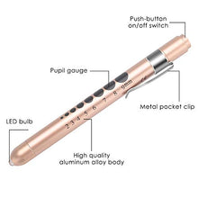 Load image into Gallery viewer, CAVN Pen Light with Pupil Gauge LED Penlight for Nurses Doctors, 2 Pcs Reusable Medical Penlight for Nursing Students Rose Gold and White

