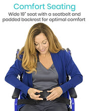 Load image into Gallery viewer, Vive Mobility Folding Transport Wheelchair - Aluminum Chair with Hand Brake - Lightweight, Foldable, Travel Manual Mobility Aid - Ultralight Comfortable 19 Inch Wide Bariatric Handicap Seat (Blue)
