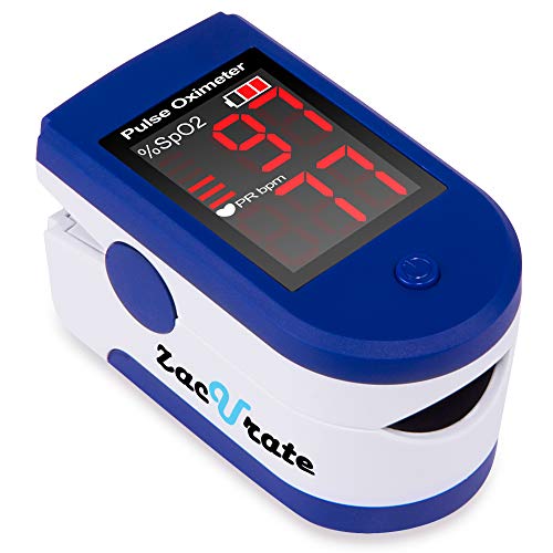 Zacurate Fingertip Pulse Oximeter Blood Oxygen Saturation Monitor with Batteries and Lanyard Included (Sapphire Blue)