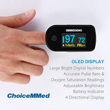 Load image into Gallery viewer, CHOICEMMED Black Dual Color OLED Finger Pulse Oximeter - Blood Oxygen Saturation Monitor with Color OLED Screen Display and Included Batteries - O2 Saturation Monitor

