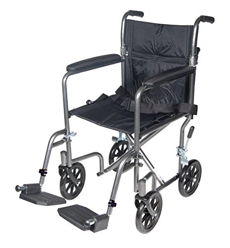 Drive Medical Lightweight Steel Transport Wheelchair, Fixed Full Arms, 17
