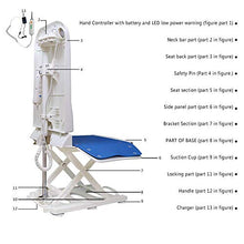 Load image into Gallery viewer, MAIDeSITe Electric Bath Lift Chair | Suitable for Bathtubs Larger Than 16“ Wide | 6 Bottom Non-Slip Suction Cups | High-Strength Steel Pole Support | Collapsible | Bearing Weight 300LB
