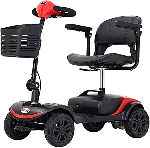 4 Wheel Mobility Scooter (FBA), Electric Wheelchair Device, Compact Heavy Duty Mobile with Basket for Gravida, Foldable in Boot Trunk for Traveling with Seniors (Red)