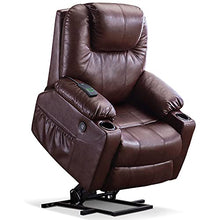 Load image into Gallery viewer, Mcombo Electric Power Lift Recliner Chair Sofa with Massage and Heat for Elderly, 3 Positions, 2 Side Pockets and Cup Holders, USB Ports, Faux Leather 7040 (Medium, Dark Brown)

