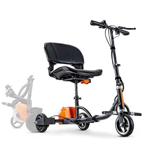 SuperHandy 3 Wheel Folding Mobility Scooter Electric Powered Portable Ultra Lightweight Compact Collapsible Design Long Range Travel with Detachable 48V Battery at a Max Load of 275lbs, Bag Included