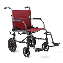 Load image into Gallery viewer, Medline Transport Wheelchair with Lightweight Steel Frame, Microban Antimicrobial Protection, Folding Chair is Portable, Large 12 inch Back Wheels, 19 inch Wide Seat, Red
