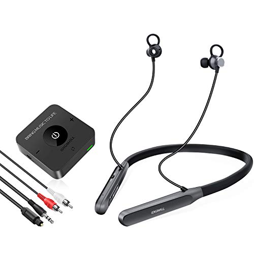 iDIGMALL Wireless Headphones for TV Watching, Bluetooth HiFi Earbuds Headset Hearing Set w/Audio Transmitter for Digital Optical RCA Aux Home Stereo, PC, DVD, Plug n Play, No Lip-Sync Delay, Pair Two