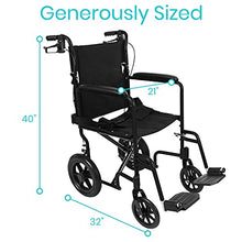 Load image into Gallery viewer, Vive Mobility Folding Transport Wheelchair - Aluminum Chair with Hand Brake - Lightweight, Foldable, Travel Manual Mobility Aid - Ultralight Comfortable 19 Inch Wide Bariatric Handicap Seat (Black)
