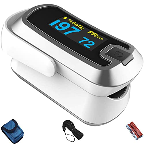 mibest OLED Finger Pulse Oximeter, O2 Meter, Dual Color White/Silver