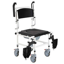 Load image into Gallery viewer, HOMCOM Accessibility Commode Wheelchair, Rolling Shower Wheelchair with 4 Castor Wheels, Rectangle Detachable Bucket, &amp; Waterproof Design, Black
