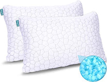 Load image into Gallery viewer, 2-Pack Cooling Bed Pillows for Sleeping Adjustable Gel Shredded Memory Foam Pillows Queen Size Set of 2 - Luxury Bamboo Pillows for Side Back Sleepers Washable Removable Cover CertiPUR-US Certified
