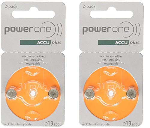 Power One ACCU plus p13 Hearing Aid Rechargeable Battery, Pack of 2