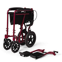 Load image into Gallery viewer, Medline Lightweight Transport Wheelchair with Handbrakes, Folding Transport Chair for Adults, 12 inch Wheels, Red
